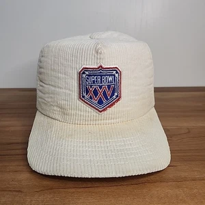 Vintage Corduroy NFL Superbowl XXV New Era Snapback Hat Made In USA White Cap - Picture 1 of 10