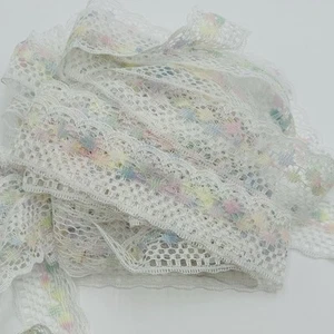 11+ Yds Vintage White Lace Trim With Multicolored Rainbow Pattern Scalloped 1.25 - Picture 1 of 7