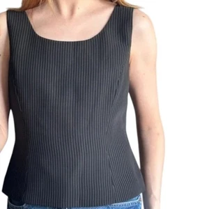 NWOT Tahari ASL Arthur Levine 12 Pinstripe Black Sleeveless Lined Suit Shell Top - Picture 1 of 11