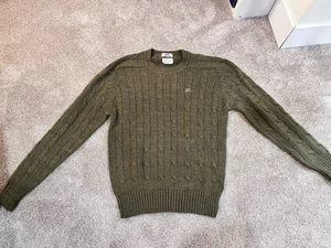 Lacoste Sweater VTG IZOD Lacoste Size L 80s Cable Knit Crew Neck Tan/OD Green - Picture 1 of 9