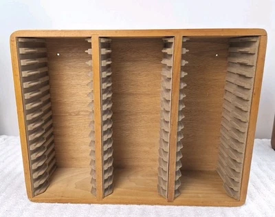 Wooden CD Rack Holder Stand Felt Slots Holds 45 Finger Jointed Vintage - Image 1 of 4