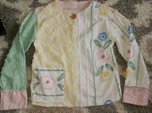 Vintage Unique Handcrafted Chenille Bedspread Pastel Jacket Sz S/M - Picture 1 of 10