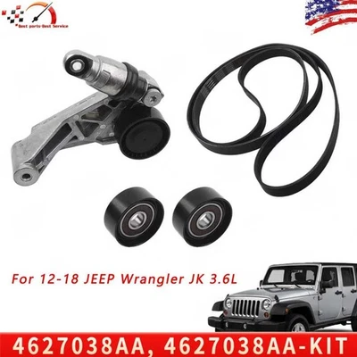 Drive Belt Kit with Tensioner & Idler Pulleys For Jeep Wrangler 3.6L 4627038AA Foto 1 de 4
