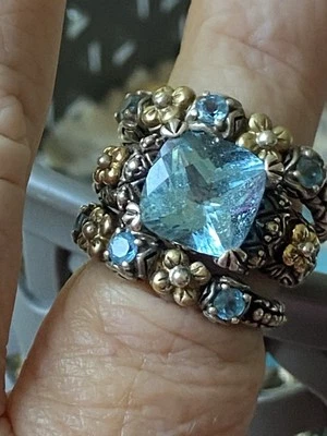 💜Juego de 3 Barbara Bixby. Anillo de oro de ley de 18 quilates talla 7,7,8 topacio azul Foto 1 de 4