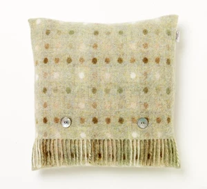 Cushion - Shetland Lambswool 40x40cm, Feather Filled- Bronte Spot in Sage Green - Picture 1 of 5