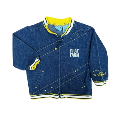 Chaqueta vaquera Phat Farm para niños talla 6-9 m azul amarillo cremallera logotipo bolsillos Foto 1 de 4