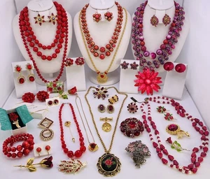 Vintage Schmuck Konvolut VENDOME HOLLYCRAFT MONET GERMANY HONG KONG JAPAN schöne Rottöne - Bild 1 von 24