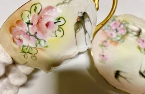 Teacup Set - O&EG Royal Austria GERMAN teacup and saucer ROSES & SWALLOWS HP - Bild 1 von 7