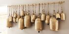 Set of 15 Handmade Rustic Vintage Lucky Cow Bells On Rope Wall Hanging