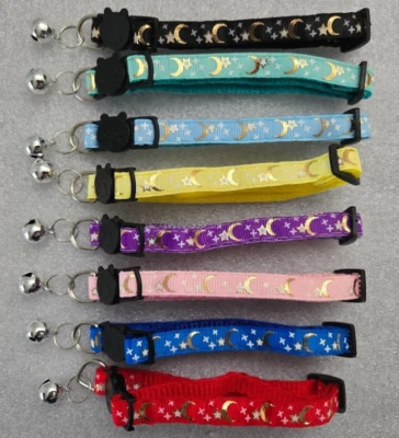 8-Collars Cat Collar With Bell Moons Stars Cute Kitty Glow in The Dark Adjustab - Image 1 of 2