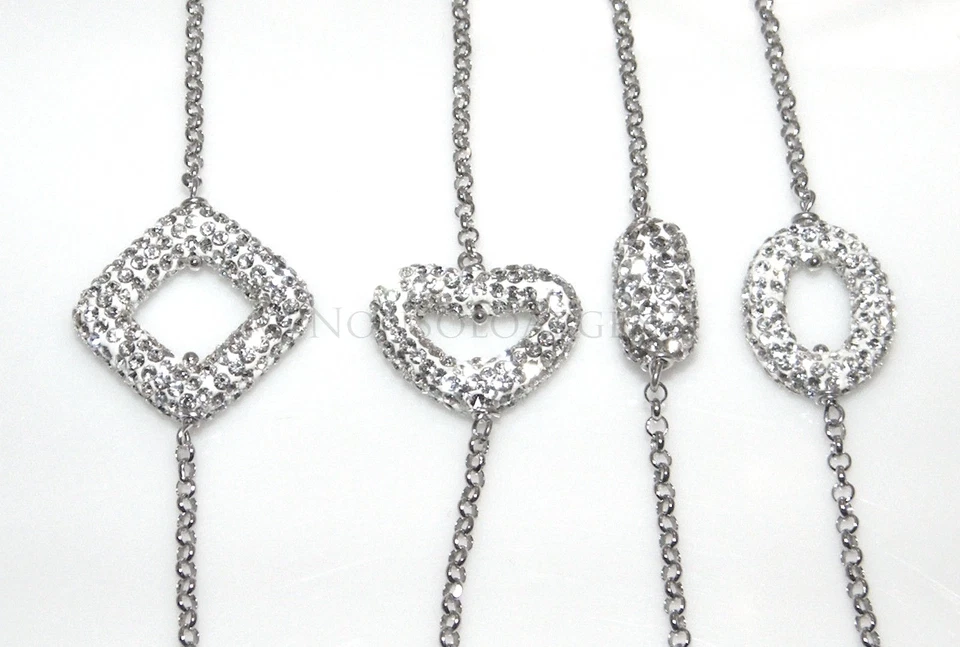 bracciale argento 925 ciondoli zirconi bianchi cuore ovale rombo barilotto donna - Immagine 1 di 1