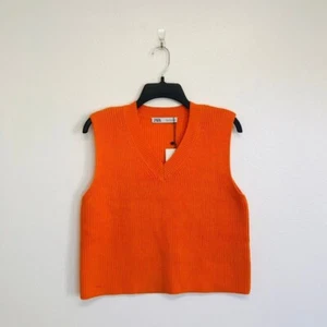Zara Bright Orange Knit Vest Size Small - Picture 1 of 3