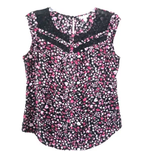 Candies Black & Pink Floral Sleeveless Top with lace inserts Size Medium - Picture 1 of 8