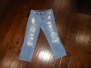 Pantalones de mezclilla usados Hollister de altura media recortados novio talla 3R 26 x 23 azul - Imagen 1 de 6
