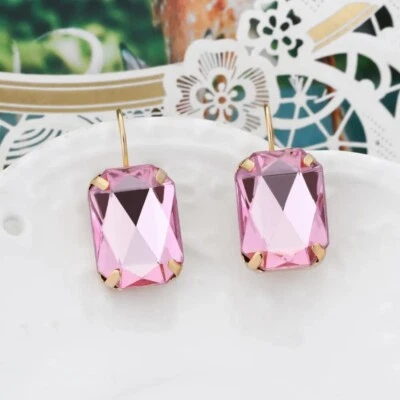 NEW Gorgeous Gold Plated Baby PINK GLASS Crystal Huggie Dangle Fashion  Earrings - image 1 of 4