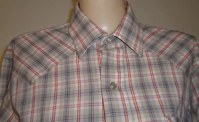 Camisa Rockabilly Vaquero Occidental A Cuadros Azul Marino Tostado Óxido Tem Tex Perla A Presión 42UA De Colección Foto 1 de 4