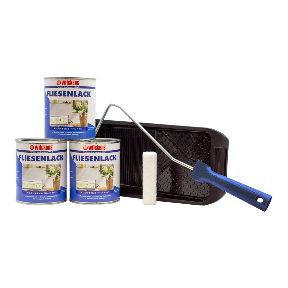 3 Dosen Fliesenlack Fliesenfarbe WILCKENS 24 qm mit Lackierset (8,88€/1l) - Bild 1 von 1