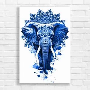 Vibrant Elephant Mandala Blue Canvas Print Large Picture Wall Art - Picture 1 of 5