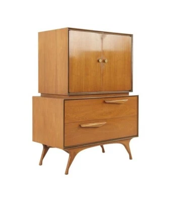 Mid Century Sculpted Walnut Highboy Armoire Gentlemans Chest - Image 1 of 4