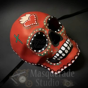 Day of the Dead Full Face Skull Infernal Heart Halloween Masquerade Mask (Red) - Picture 1 of 4