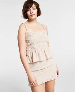 NEW - Bar III Womens Terry Ruffled Smocked Top Naturally Nude Size XL NWT - Picture 1 of 1