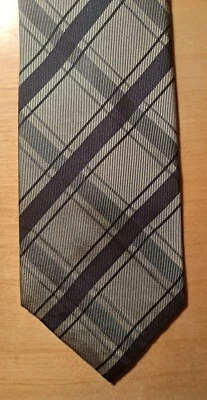 Paul Stuart Italian Silk Tie Gold & Black Woven Plaid 4"x 58" - Image 1 of 4