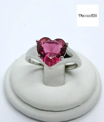 Anello Donna in Argento 925 regolabile solitario di zircone rosso a cuore - Immagine 1 di 4