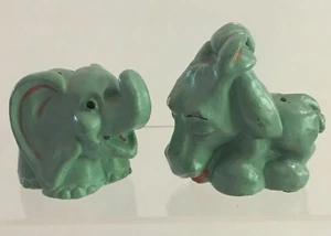 Vintage Blue-Aqua Chalkware Donkey & Elephant Political Salt and Pepper Shakers - Picture 1 of 7