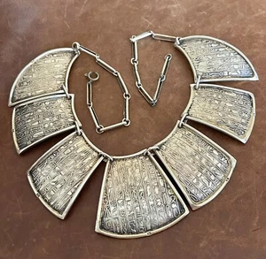 Vintage 800 Silber indianische ägyptische Kunst Hieroglyphen Wiederbelebung Halsband Halskette 18" - Bild 1 von 12
