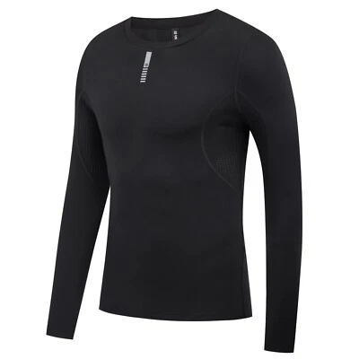 Men Cycling Base Layers Winter Bicycle Undershirt  Thermal Fleece Long Sleeve - Image 1 of 4