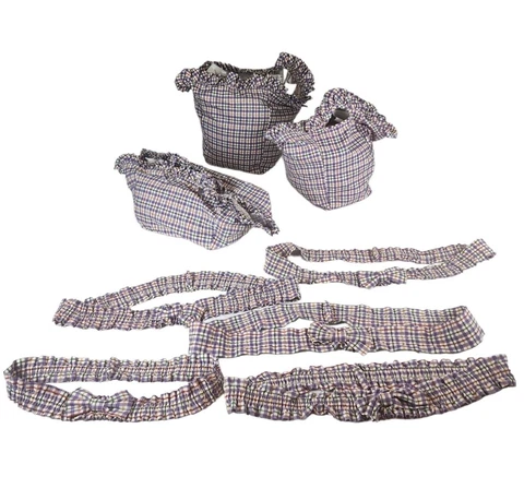 Longaberger Fabric Liner Garter Basket Swag Blueberry Plaid Purple Lot of 8 pc Cover