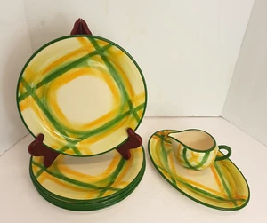 Metlox Poppytrail Vernon Green/Yellow Plaid 8 Pc Luncheon Plates Platter Creamer - Picture 1 of 2