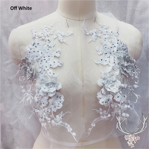 OFF WHITE Abito da sera con perline applique in pizzo fiori pianta ricamo motivo costume 1 pz
