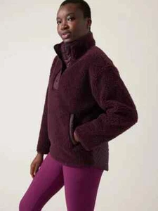 Athleta Cozy Sherpa Snap Sweatshirt-Spiced Cabernet-Size S-NWT - Picture 1 of 2