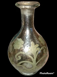 Glass Gourd Shaped Vase Distressed Silver With Gold Flowers Unbranded NWT - Picture 1 of 11