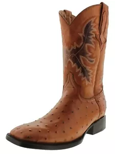 Stivali uomo western pelle cognac stampa struzzo quadrati abbigliamento rodeo misura 12,5 - Foto 1 di 5