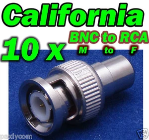 10 x BNC Male to RCA Female Jack Plug Coax Cable Adapter Connector Camera CCTV - Picture 1 of 12