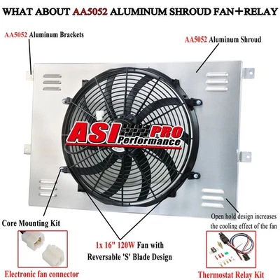 Aluminum Radiator Shroud Fan+Relay FIT 71-79 Dodge D100 D150, D200 W100 W150 V8. Foto 1 de 4