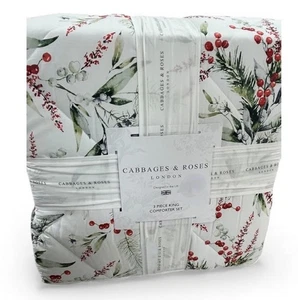 "Juego de edredón Cabbage and Roses Navidad follaje abeto rubí rey 106""x90""" - Imagen 1 de 3