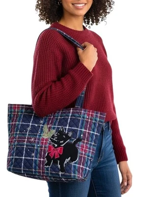 Vera Bradley Small Vera Tote Bag Scottie Dog Tartan Plaid Holiday Christmas - Image 1 of 4