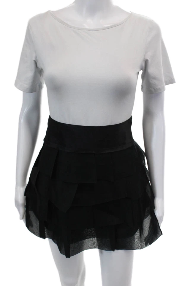 Minifalda negra con volantes plisados de seda talla 4 BCBGMAXAZRIA para mujer Foto 1 de 4