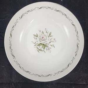 Romance by Diamond 9.25" Round Serving Bowl White Roses & Gray Scrolls (Japan) - Picture 1 of 8