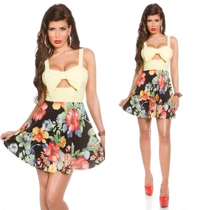 Floral Mini Dress Summer Skater With Cut Outs KouCla - Yellow - Picture 1 of 4