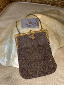 Antica borsa viola micro perline made in France - Foto 1 di 8