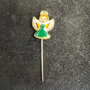 Vintage Angel Stick Pin – Enamel Holiday Guardian Angel Jewelry - Picture 1 of 3
