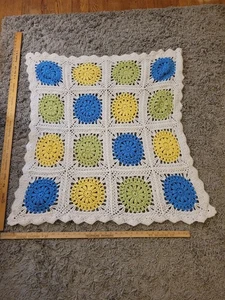 Crochet Baby Blanket Handmade Afghan Pastel Colors Vintage Retro - Picture 1 of 11