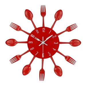 Kitchen Wall Clock, 3D Removable Modern Creative Cutlery Kitchen Spoon Fork W... - Picture 1 of 8