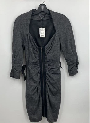 Nuevo con etiquetas Vestido ceñido al cuerpo Bebe para mujer gris manga 3/4 elástico acanalado cremallera completa talla 8 Foto 1 de 4