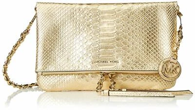 NEW Michael Kors Corinne Python Embossed Medium Messenger Bag-Pale Gold - Image 1 of 4