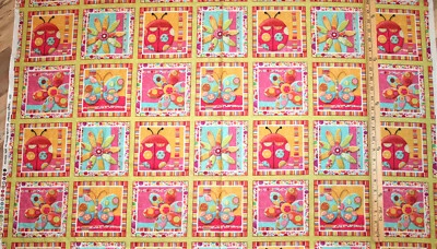 Magic Garden Ladybug Butterfly Insect Blocks SPX Fabric  23" x 42" Panel  #22425 - Image 1 of 2